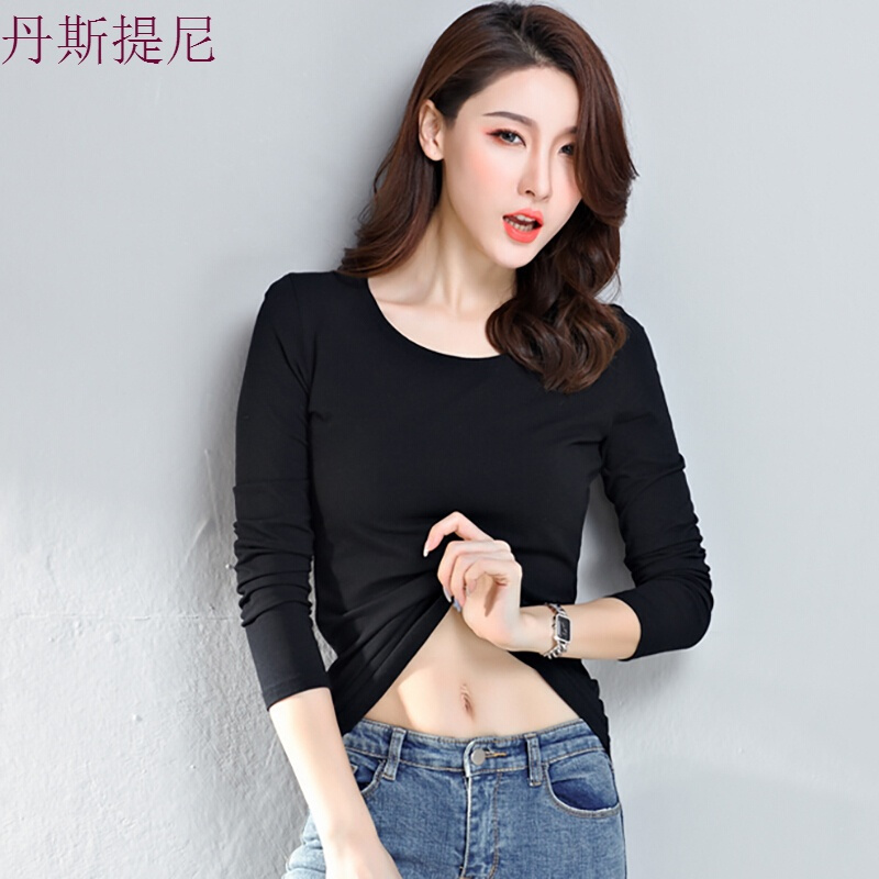 黑色打底衫女长袖修身秋装圆领2018紧身韩版内搭上衣