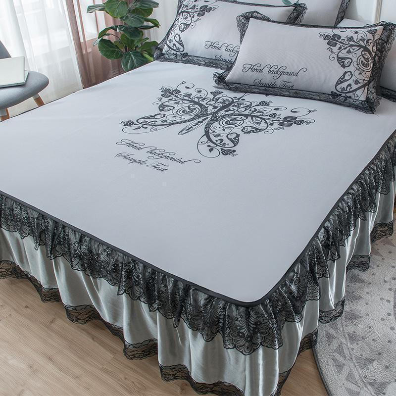 家柏饰(CORATED)夏天1.8m2.0床1.5米三件套冰丝凉席夏季可机洗折叠水洗床罩床裙款 蝴蝶-灰色/凉感冰丝，光滑爽肤，凉而不冰，吸湿透气裸睡 1.2m（4英尺）床