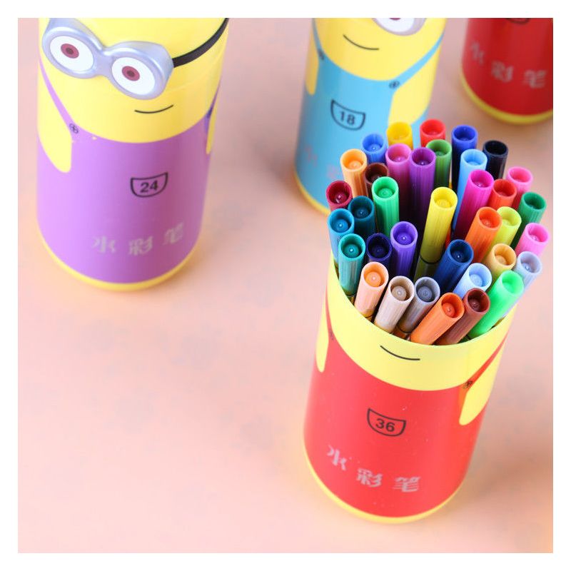 水彩笔12/18/24/36色儿童画画涂鸦书小学生美术绘画彩笔画书套装|36色水彩笔买1桶送同款1桶