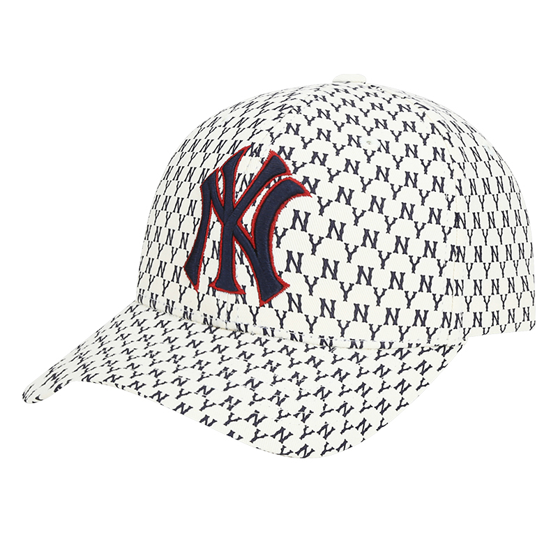 mlb 运动帽男女复古奢华风老花棒球帽ny满印立体logo潮流弯檐帽情侣款