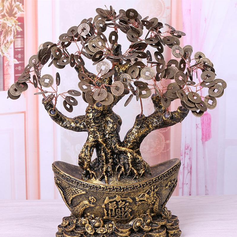 开光铜钱招财树钱串财树摇钱树钱袋聚宝树镇宅风水摆件招财镇宅风水