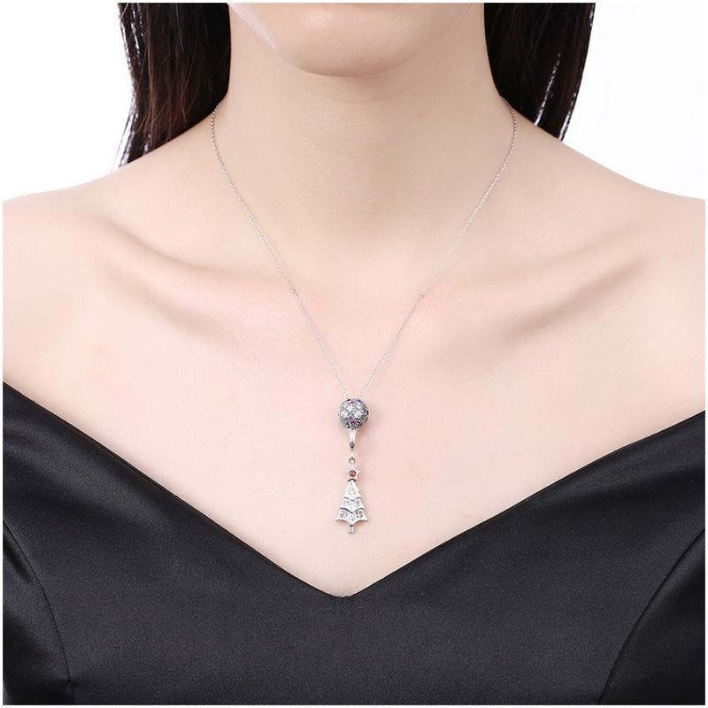 M002Real Silver Necklace圣诞树925纯银女项链复古订婚情侣首饰送女朋友七夕情人节礼物