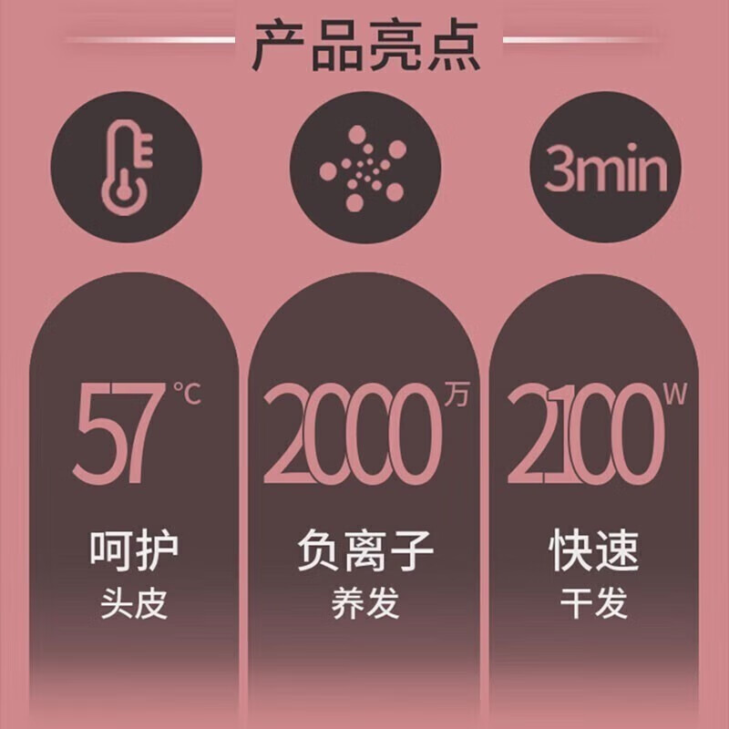 飞利浦(PHILIPS)电吹风家用大功率恒温速干发廊沙龙专业级吹风筒 负离子+2100W+6档丨BHD356/05薇暮黑高清大图