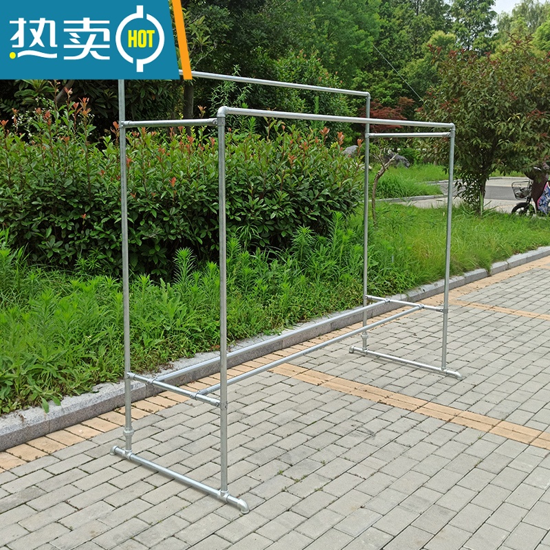 敬平镀锌钢管晾衣架落地户外室外双杆水管晒被子架家用阳台挂衣晒衣架 高低款带轮子 长2高(1.4/1.6)宽0.6+送40高清大图