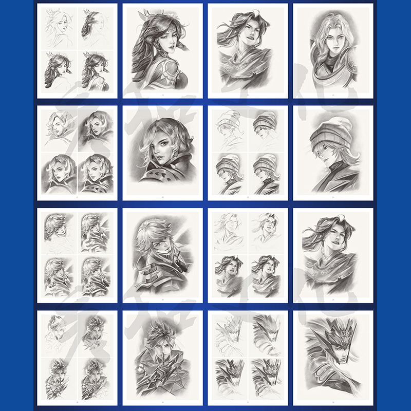 [醉染正版]王者荣耀漫画人物素描临摹卡 2022彦和文化游戏人物动漫线稿减压手绘画铅笔创意卡通高清儿童美术培训班16开画高清大图