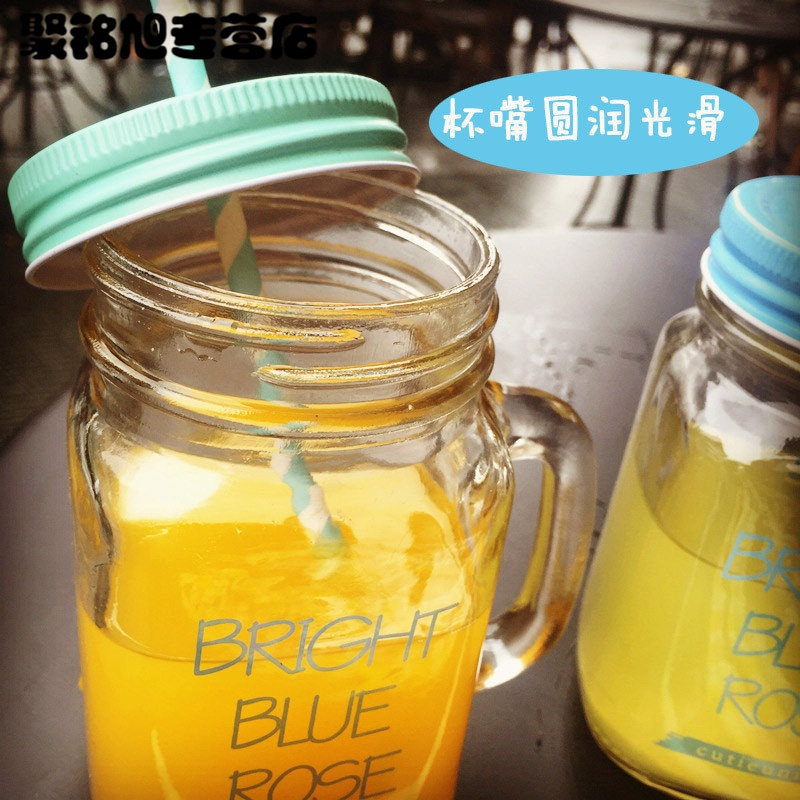 创意吸管梅森杯个性情侣彩色柠檬果汁饮料玻璃水杯带盖公鸡杯水杯水具梅森杯罐家居生活日用器皿水具水杯