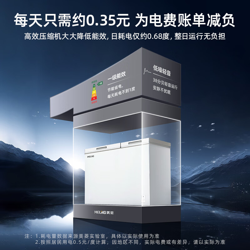 美菱(MELNG)卧式冰柜220升低霜家用商用双箱双温冷柜一级能效节能省电低噪冷藏冷冻大容量补贴电冰柜BCD-220DT高清大图
