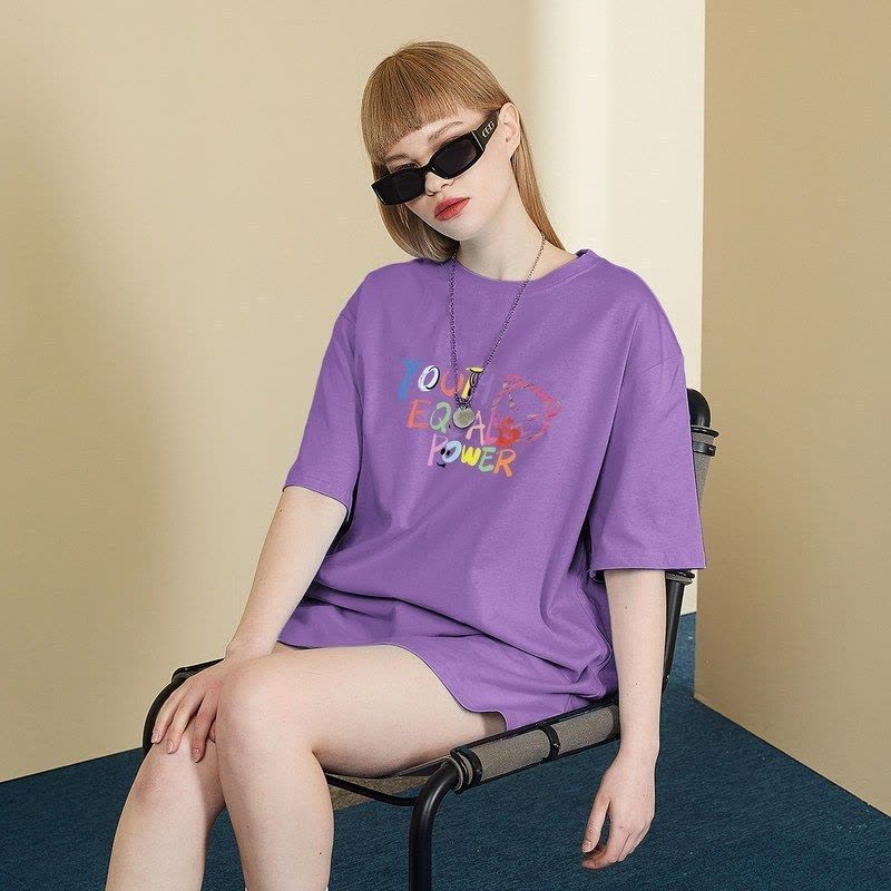 唐狮春夏新款黑色短袖T恤女宽松潮酷内搭yep联名白色全棉上衣图片