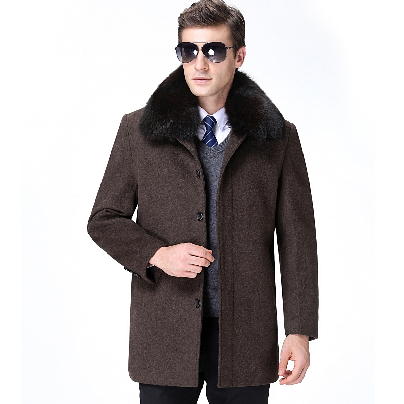 高端呢子羊绒大衣羊毛呢子大衣男中老年过膝长款父亲风衣毛呢大衣爸爸羊毛呢子外套加厚品牌官方旗舰店特卖 1806中长款咖色加绒 170/88A(M码）