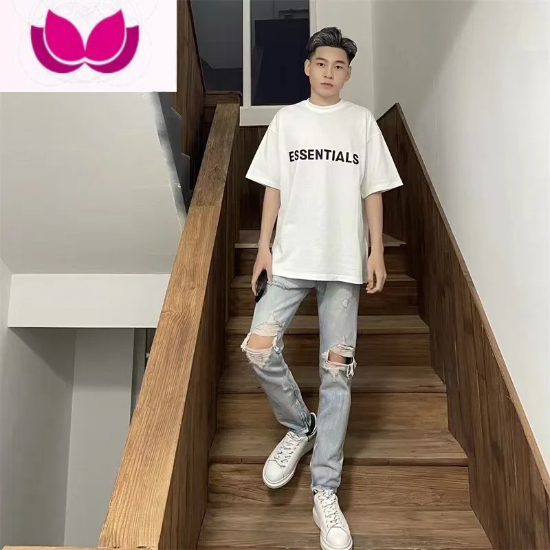 七斓网红同款膝盖破洞牛仔裤男宽松直筒裤社会小伙休闲小脚拉链裤