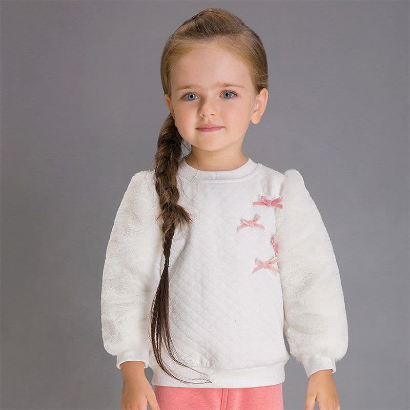 婴姿坊正品童装女童圆领长袖T恤宝宝毛毛袖打底衫秋冬款新品上衣图片