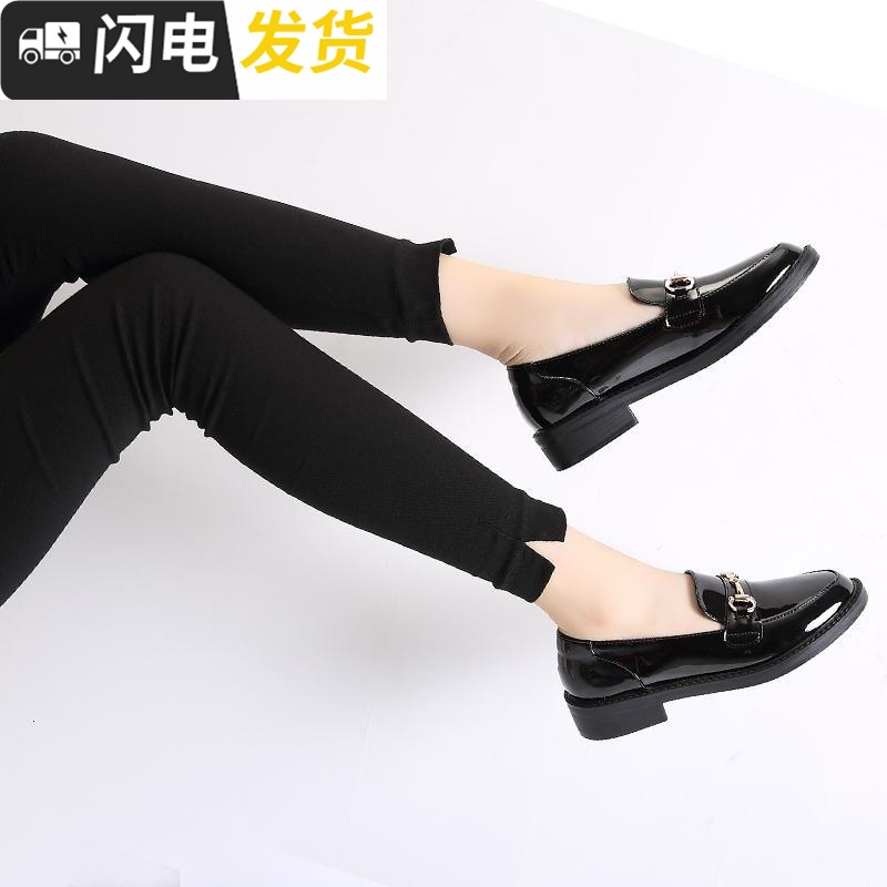 粗跟单鞋女2022新款春秋冬季小皮鞋女学生加绒乐福鞋女平底懒人鞋启如休闲鞋