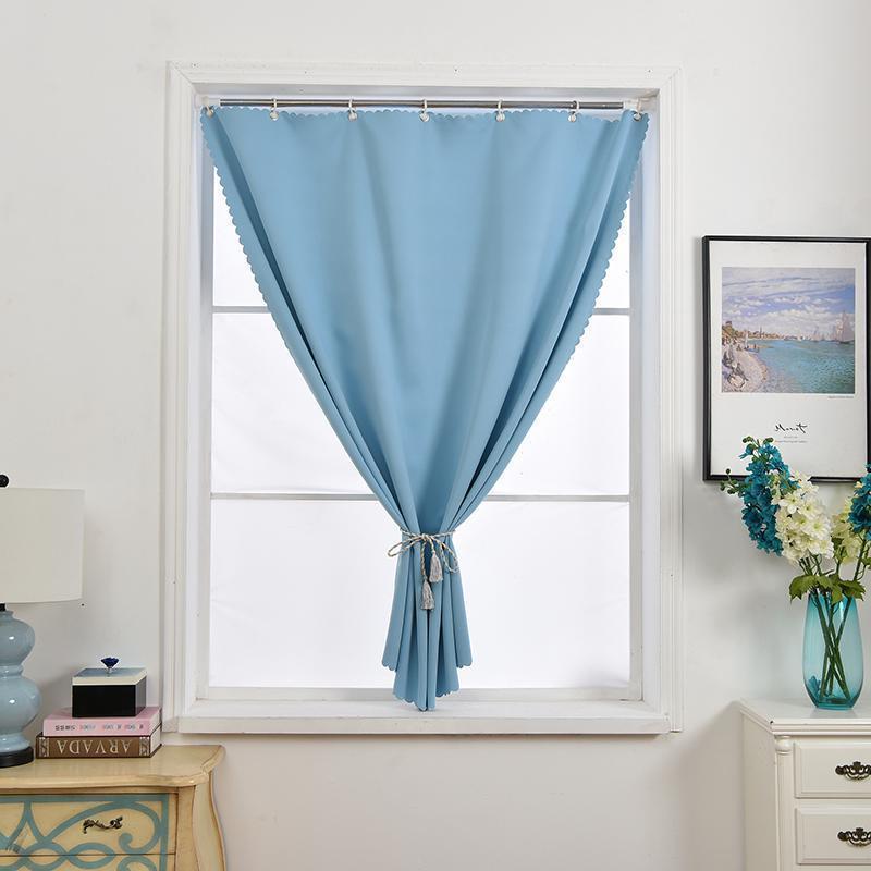 美帮汇伸缩杆短帘半帘出租房遮阳小窗帘免打孔安装全遮光布卧室简易成品 伸缩杆款-蓝色-送杆子 帘1.0宽*1.2高(单开款)