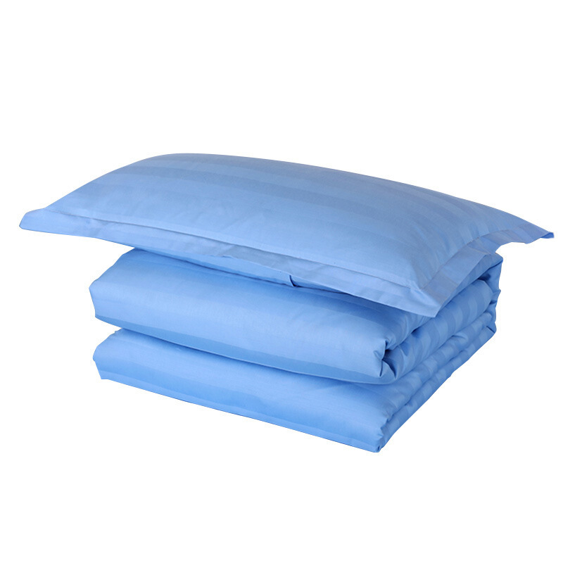 洛菲源 蓝色缎条床上用品三件套 (床单160*230cm被套160*225cm 枕套55*85cm) 套高清大图