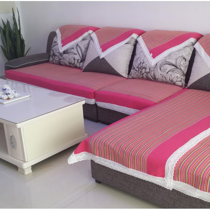 美帮汇四季通用老粗布沙发垫加厚沙发巾现代简约防滑靠背巾定制 4号色-经典玫红 90*160cm