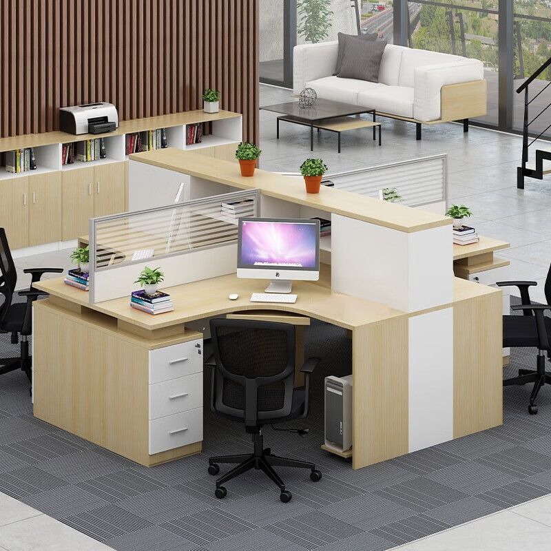 域赢屏风办公桌职员办公桌现代隔断员工位电脑桌工作卡位干字型6人位高清大图