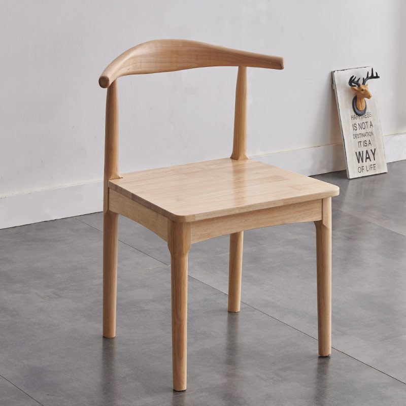 檀星星北欧实木餐椅牛角椅实木坐板现代简约咖啡厅休闲椅子家用靠背凳