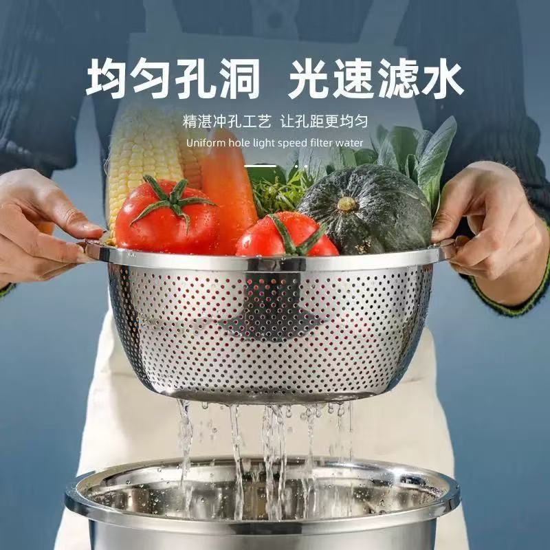 ccko304食品级欧式不锈钢盆洗菜盆沥水篮漏盆厨房家用滤水篮淘米篮子-304特厚欧式盆40cm*1个高清大图