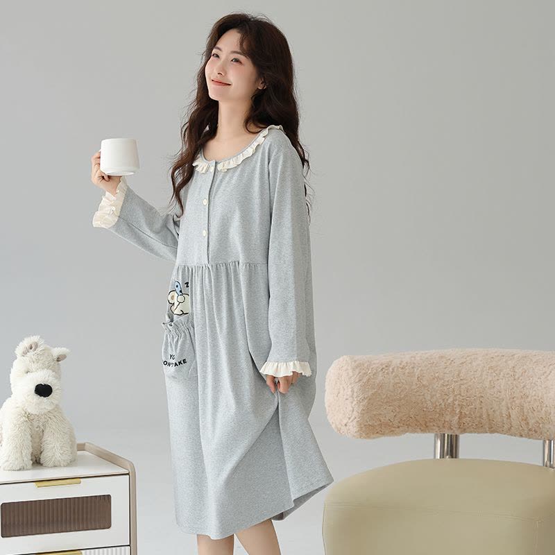 猫人孕妇待产裙春夏季睡衣女纯棉月子服中长款睡裙哺乳带胸垫家居服图片