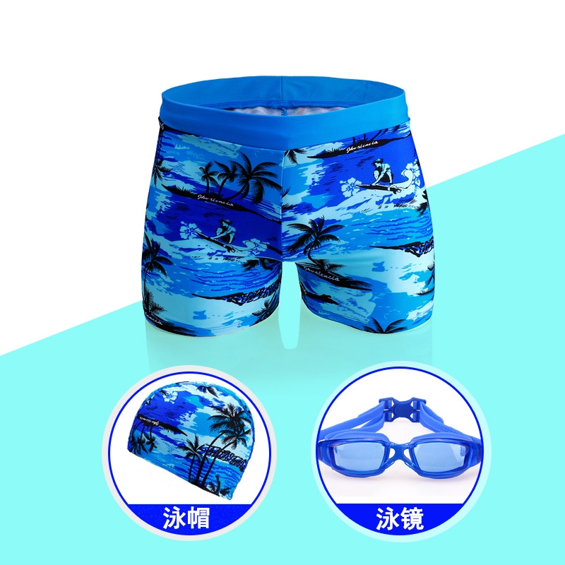 青少年儿童学游泳平角宽腰泳裤闪电客中大童男孩加大加肥学生游泳裤