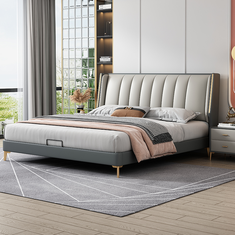 布雷尔轻奢真皮双人床现代简约主卧大床18m软包意式极简网红储物婚床