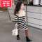 可莉允女童秋冬装毛衣裙2022新款韩版洋气女孩条纹针织外穿中长款连衣裙