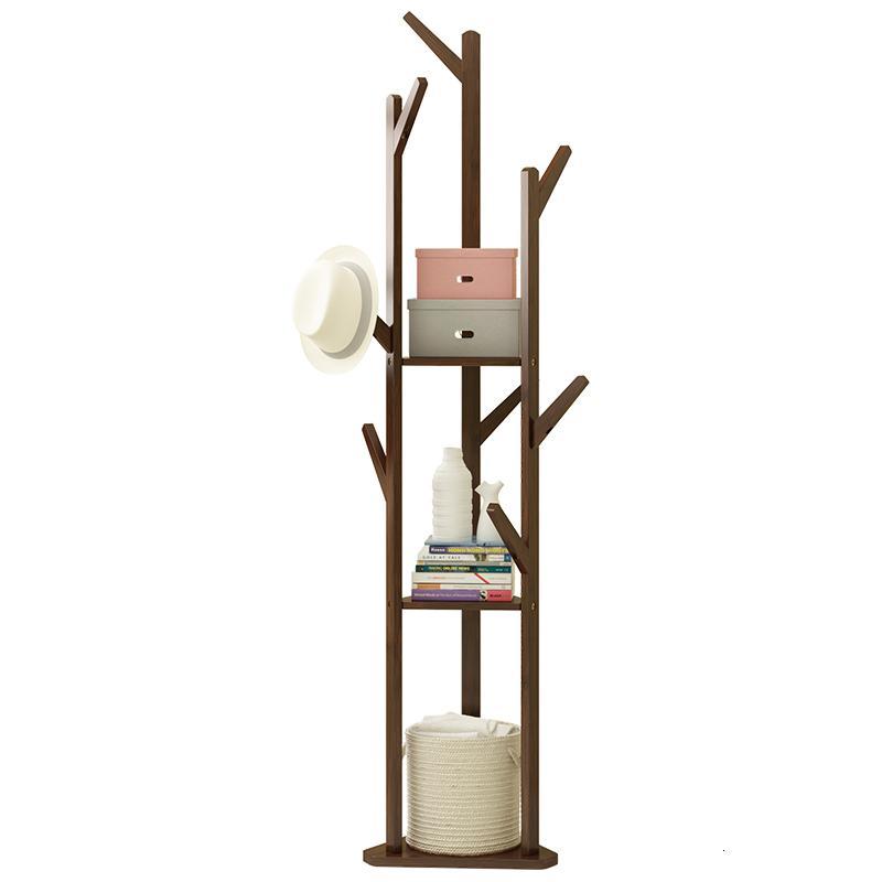 晋舰 简易衣帽架实木卧室落地挂衣架柜子衣服包置用简约现代收纳架 加固加粗方形底--双柱款--茶色高清大图