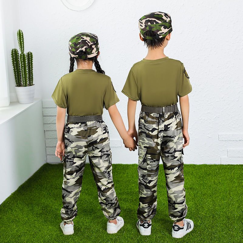 儿童迷彩服套装小学生军训服夏令营短袖迷彩童军幼儿园校服演出服短袖