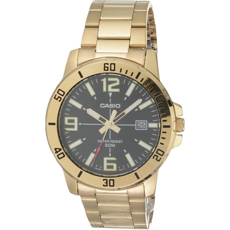 卡西欧casio经典金色不锈钢表带日期指示器手表日历商务休闲时尚百搭