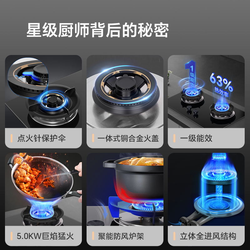 康宝5KW燃气灶JZT-2QB328天然气 煤气炉双灶台 嵌入式台式 防爆钢化玻璃大火力炉灶具[政府补贴]