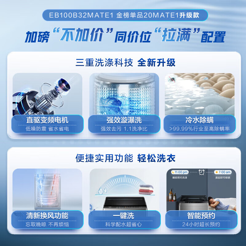 海尔(Haier)洗衣机全自动直驱变频波轮10公斤大容量家用 EB100B20Mate1