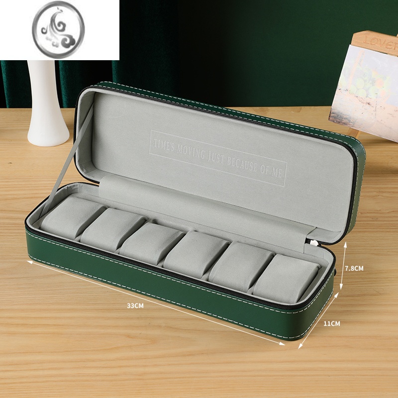JiMi简约皮质带锁手表盒收纳盒名表收藏盒手表箱家用Watchbox 绿色6位手表枕头包
