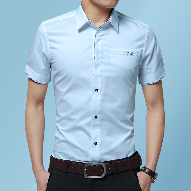 简号夏季短袖衬衫男士韩版潮流时尚休闲修身纯色透气吸汗百搭衬衣帅气