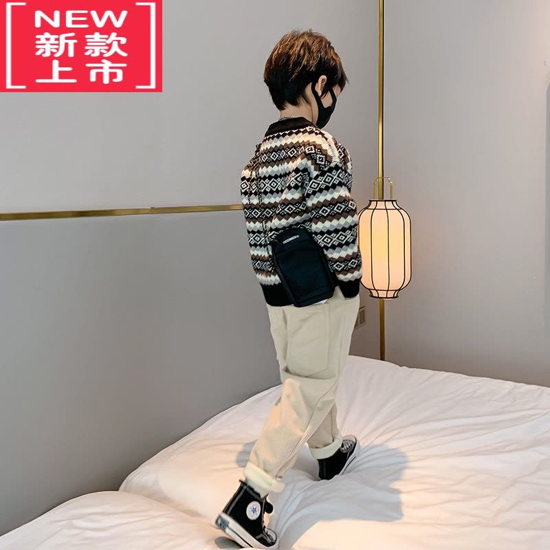 可莉允男童毛衣套头毛线衣2022秋冬新款儿童针织衫菱格复古宝宝加厚保暖图片