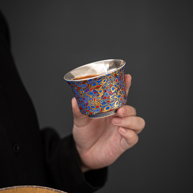 苏氏陶瓷(SUSHI CERAMICS)漆艺鎏银国潮茶杯主人杯个人杯品茗杯功夫茶杯(蓝)