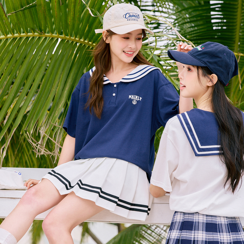 [1.5折价54元]唐狮水手服小众上衣夏季甜美短袖T恤女新款日系领体恤sz