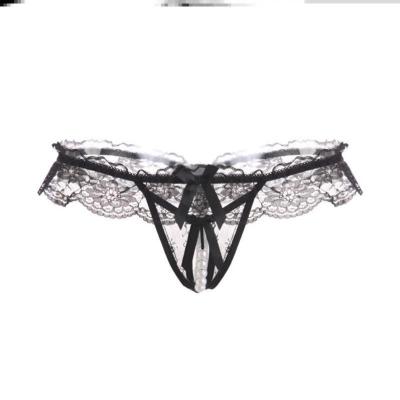 黑色珍珠丁字裤均码丁字裤女开档可插性感情趣内裤蕾丝免脱珍珠按摩勒