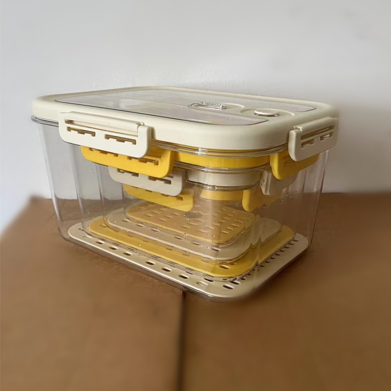 华普思果蔬沥水保鲜盒家用冰箱收纳盒多规格保鲜盒套装密封不漏水550ML+1300ML+2800ML+5100ML