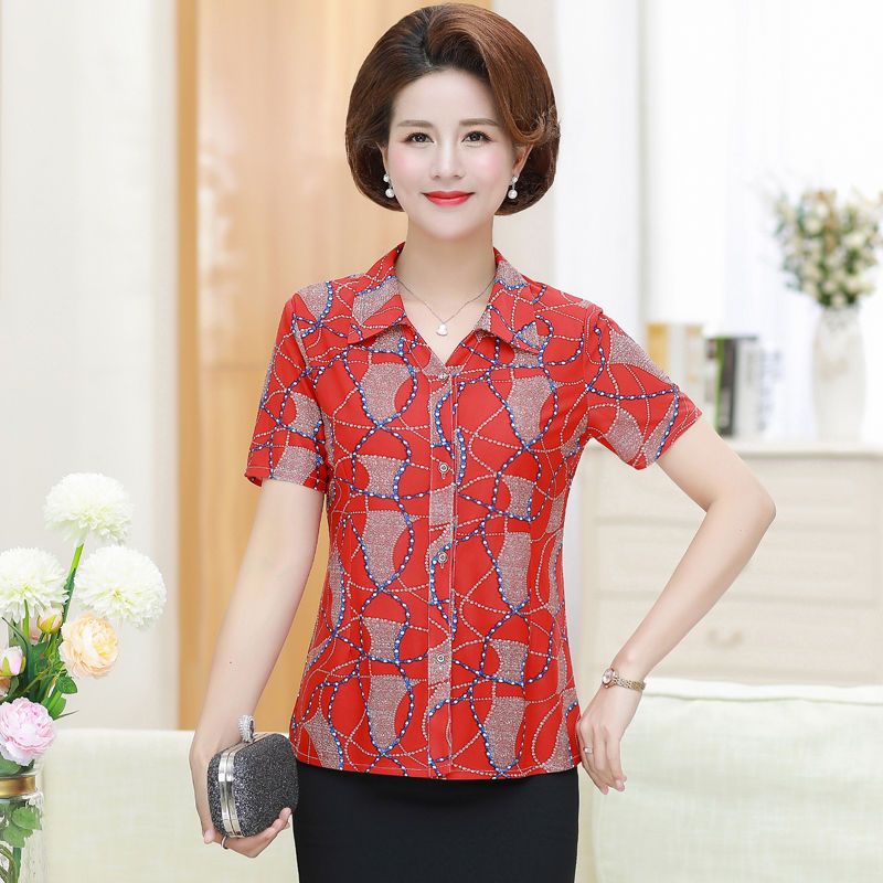 中老年衬衫女长袖上衣大妈妈妈装夏开衫春秋女打底衫中年妇女衬衣