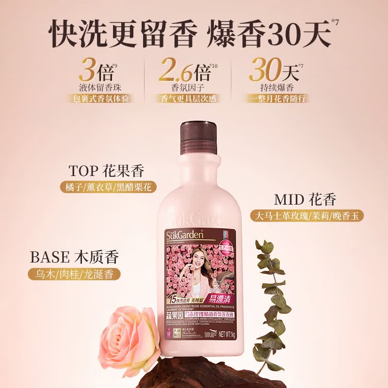 蔬果园 乌木玫瑰精油香氛洗衣液 (快洗专用) 1kg 单瓶装高清大图