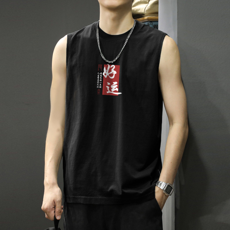 [2.5折价39元]唐狮背心男士前胸印花背心男士坎肩背心款背心男袖背心男