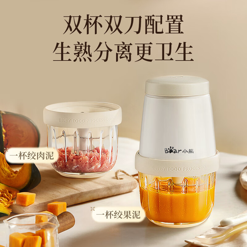 小熊绞肉机家用 辅食机婴儿绞馅机碎肉机料理机饺子肉馅搅拌机打蒜器电动搅肉机双杯高清大图