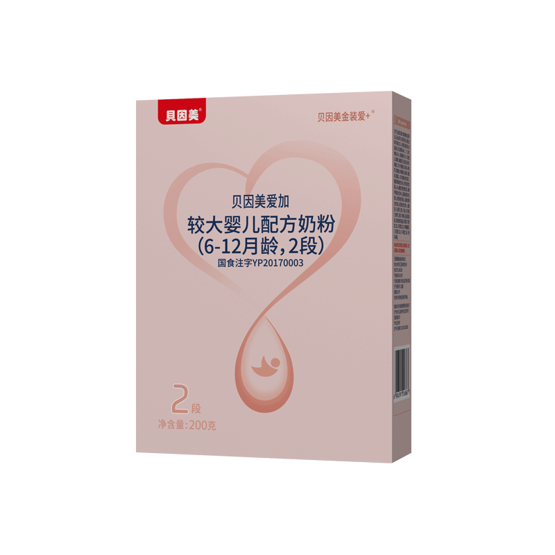 贝因美(Beingmate)爱加较大婴儿配方奶粉,6-12个月适用,2段,200g 盒装高清大图