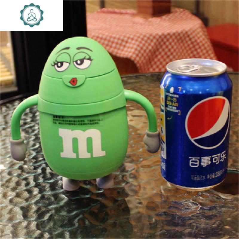 创意儿童m豆吸管杯巧克力豆卡通保温壶学生保冷保温杯