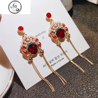 耳夹无耳洞女脸谱中国风耳钉复古耳环2019新款潮京剧流苏纯银耳饰 JiMi 耳夹无耳洞款