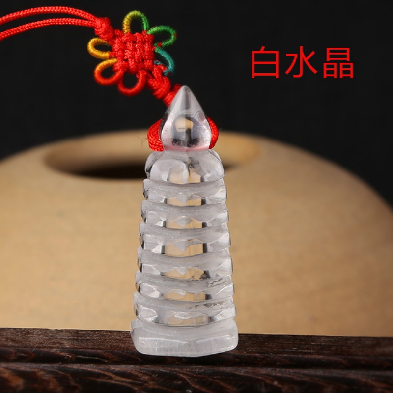 美帮汇白水晶文昌塔挂件东陵玉文昌塔手机链黑曜石文昌塔挂饰高清大图
