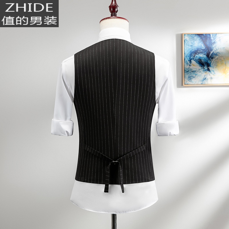 SUNTEK秋季新款条纹西装马甲男修身商务韩版潮流小西服马夹男士背心坎肩马甲/背心高清大图