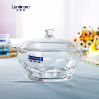 乐美雅(Luminarc)花岗岩双耳全钢化玻璃汤碗水果沙拉碗(带盖)透明1.5L微波炉可用