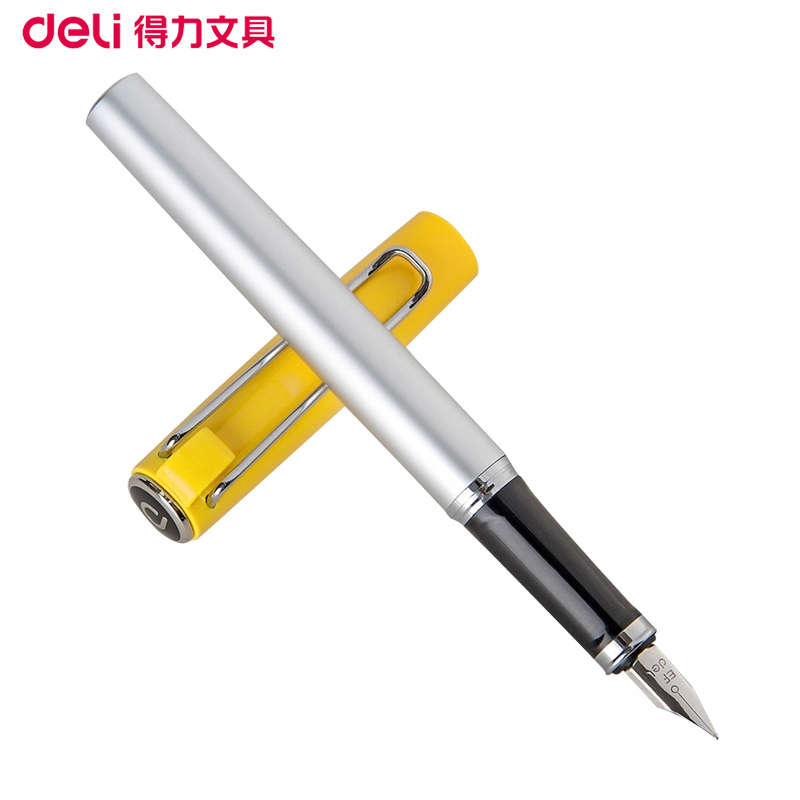 得力(deli)S669EF黄色杆钢笔EF尖0.5mm 发现者系列 墨水笔 明尖钢笔 学生练字笔 签名签字笔