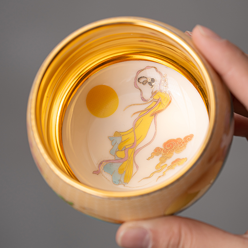 苏氏陶瓷(SUSHI CERAMICS)鎏金玉兔东升主人杯品茗杯个人功夫茶杯